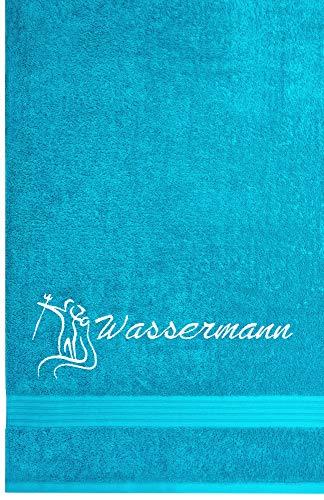 Lashuma Linz Frottiertuch mit Sternzeichen Wassermann, Duschhandtuch 70x140 cm, Badetuch Aquamarin Blau von Lashuma