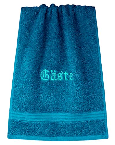 Lashuma Linz Gästetuch Bestickt 30x50 cm, kleines Handtuch mit Stick Gäste, Farbe: Blau - Petrol von Lashuma