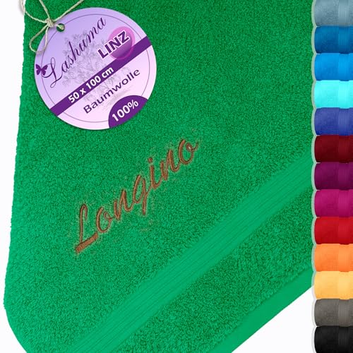 Lashuma Linz Handtuch mit Namen Bestickt, Sporthandtuch Grün - Forst, Handtuch 50x100 von Lashuma