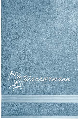 Lashuma Linz Handtuch mit Tierzeichen Wassermann Stickerei, Fitnesstuch 70x140 cm, Frotteetuch Tauben Blau von Lashuma