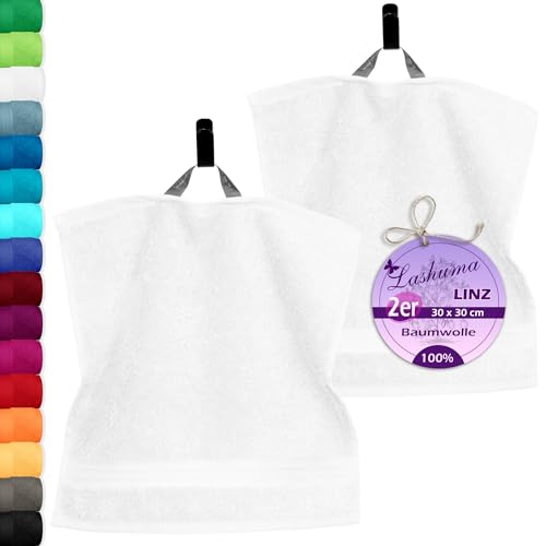 Lashuma Linz Handtücher Set Frottee, 2X Gästehandtücher Weiß - Rein, Seiftücher Premium 30x30 cm von Lashuma