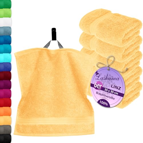 Lashuma Linz Waschlappen Frottee 30x30 cm, 6er Handtücher Set flauschig, Seiftücher Premium Aprikose Gelb Lashuma Linz Waschlappen Frottee 30x30 cm, 6er Handtücher Set flauschig, Seiftücher Premium Aprikose Gelb von Lashuma