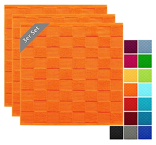 Lashuma Lissabon Küchentücher Orange, 3er Set Geschirrtücher Frottee - Waffel, Handtücher Küche 50x50 cm von Lashuma