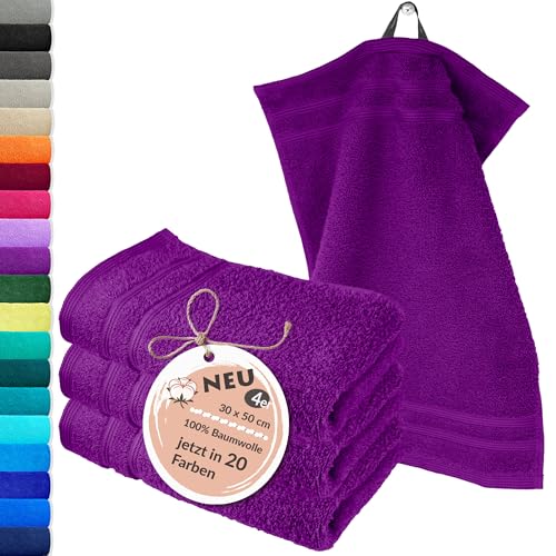 Lashuma 4er Bad Set Gästehandtücher Lila - Aubergine, London Frottee Kinderhandtücher 30x50 cm von Lashuma