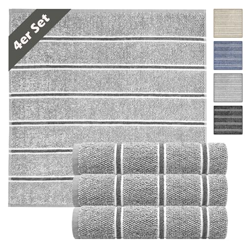 Lashuma Moderne Küchenhandtücher 4er Set 50x50 cm, Luzern graue Frottee Handtücher von Lashuma