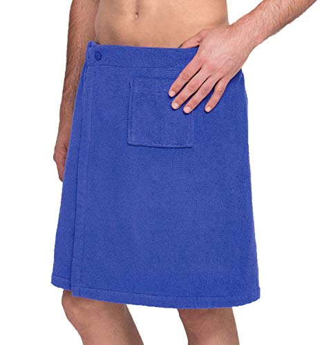 Lashuma Männer Saunakilt Blau, Baumwoll Saunarock mit Tasche und Knöpfen, anpassbarer Sauna Sarong Länge: 52 cm von Lashuma