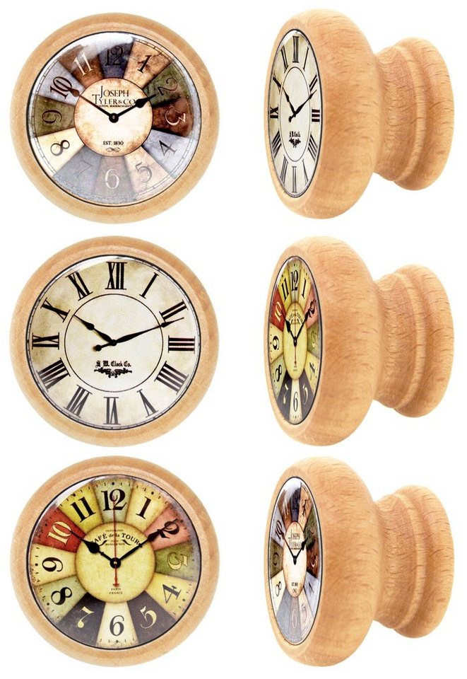 Lashuma Möbelgriff Uhren (Set, 6-St), Schubladengriffe Retro mit Uhren-Motiv, Kommoden Griffe 4 cm Ø von Lashuma