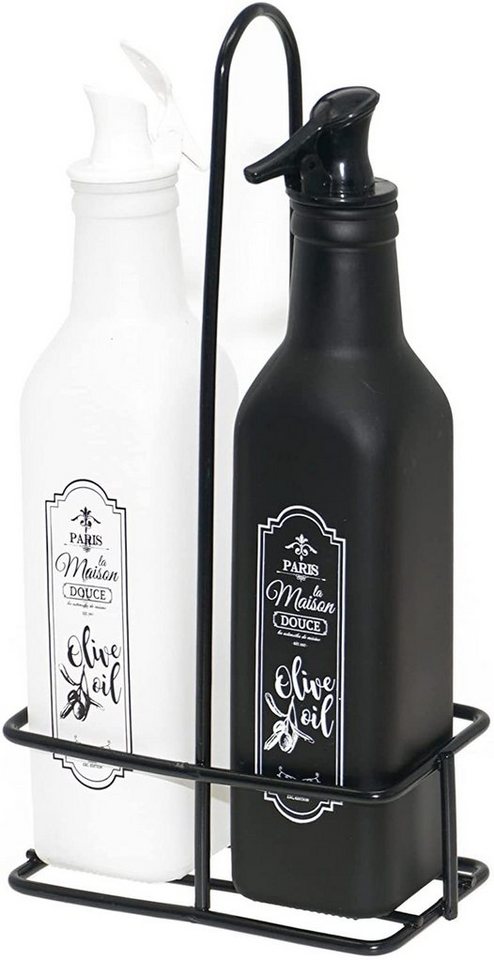 Lashuma Ölkaraffe Schwarz-Weiß, (Set, 2-tlg., 250 ml), Öl Flaschen Glas, Ölspender mit Halterung von Lashuma