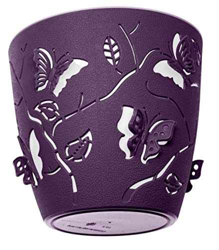 Lashuma Pflanzkübel mit Innentopf Ø 11 cm, runder Blumentopf Violett, Pflanzgefäß Kunststoff von Lashuma