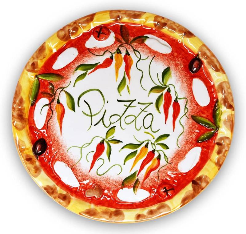 Lashuma Pizzateller Pepperoni, (1 St), Keramik Anrichteteller Ø 33 cm handgemacht von Lashuma
