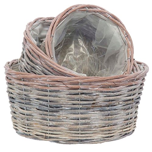 Lashuma Rattan Übertopf Napoli 3er Blumentopf Set, Korb Größen 16 cm, 19 cm und 25 cm, Runde Pflanzenkörbe Grau von Lashuma