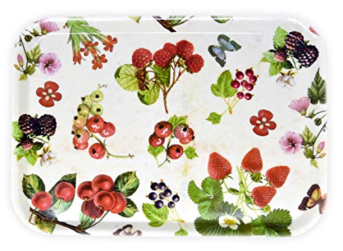 Lashuma Eckiges Desserttablett Mediterran, Serviertablett aus Melamin, Design: Waldbeeren, Tablett Größe: 38x26 cm von Lashuma