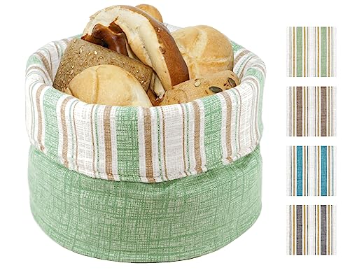 Lashuma Retro Brotkorb gestreift Grün, modernes Stoffbrötchenkorb, faltbares Wendekörbchen, von Lashuma