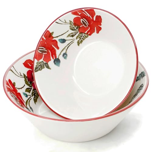 Lashuma Salatschüssel Keramik Set 2 teilig, Schüssel bunt Mohnblume 18 cm Ø, Suppenschale tief 23 cm Ø von Lashuma