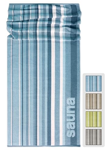 Lashuma Sauna Liegetuch Riga, Wellness Strandtuch und Saunatuch, XXL Streifen Handtuch Blau, Badetuch 85x200 cm von Lashuma