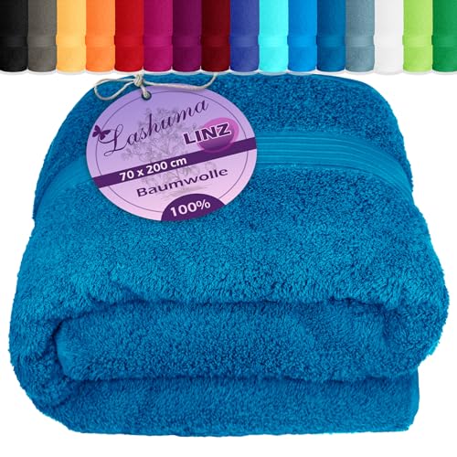 Lashuma Damen Badetuch 70x200 cm – Linz Wellness Saunatuch aus Baumwolle – Frottee Liegetuch weich & saugstark – Petrol Blau von Lashuma