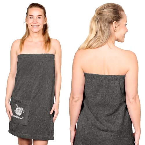 Lashuma Damen Saunahandtuch mit Klettverschluss Grau, Frottee Frauen Saunakilt Größe: L – XXL Lashuma Damen Saunahandtuch mit Klettverschluss Grau, Frottee Frauen Saunakilt Größe: L – XXL von Lashuma