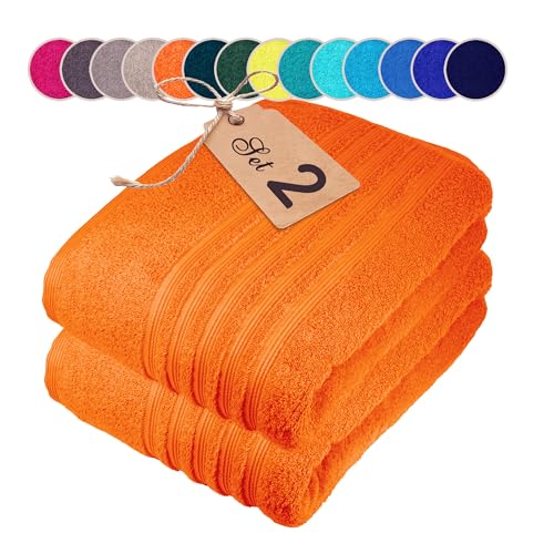 Lashuma Saunahandtuch Set Baumwolle 80x200 cm, London Saunatuch Dame groß Orange - Clementinen von Lashuma