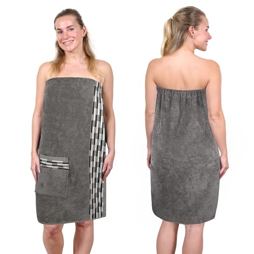 Lashuma Saunakilt Damen 75x150 cm | Lugano Saunahandtuch mit Knöpfen | Premium Saunatuch Grau - Dunkelgrau | Atmungsaktiv & Superweich von Lashuma