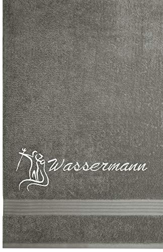 Lashuma Saunatuch Grau - Dunkel mit Tierkreiszeichen Wassermann, Linz Liegehandtuch 70x200 von Lashuma