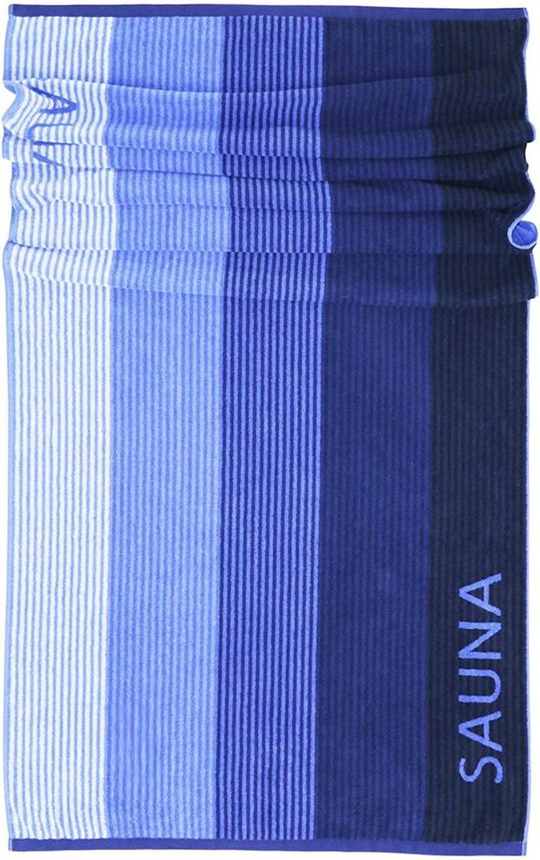 Lashuma Saunatuch Helsinki, Walkfrottee (1-St), großes Handtuch 85x200 blau schwarz mit Streifen von Lashuma