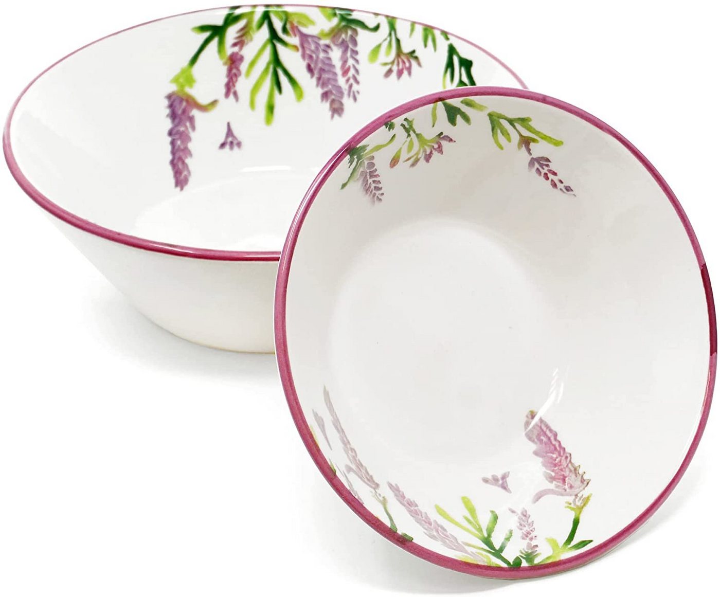 Lashuma Servierschüssel Lavendel, Keramik, (Set, 2-tlg), Geschirrset mit Motiv, 1x Müslischale Ø 18,5 cm - 1x Schüssel Ø 23,5 cm von Lashuma