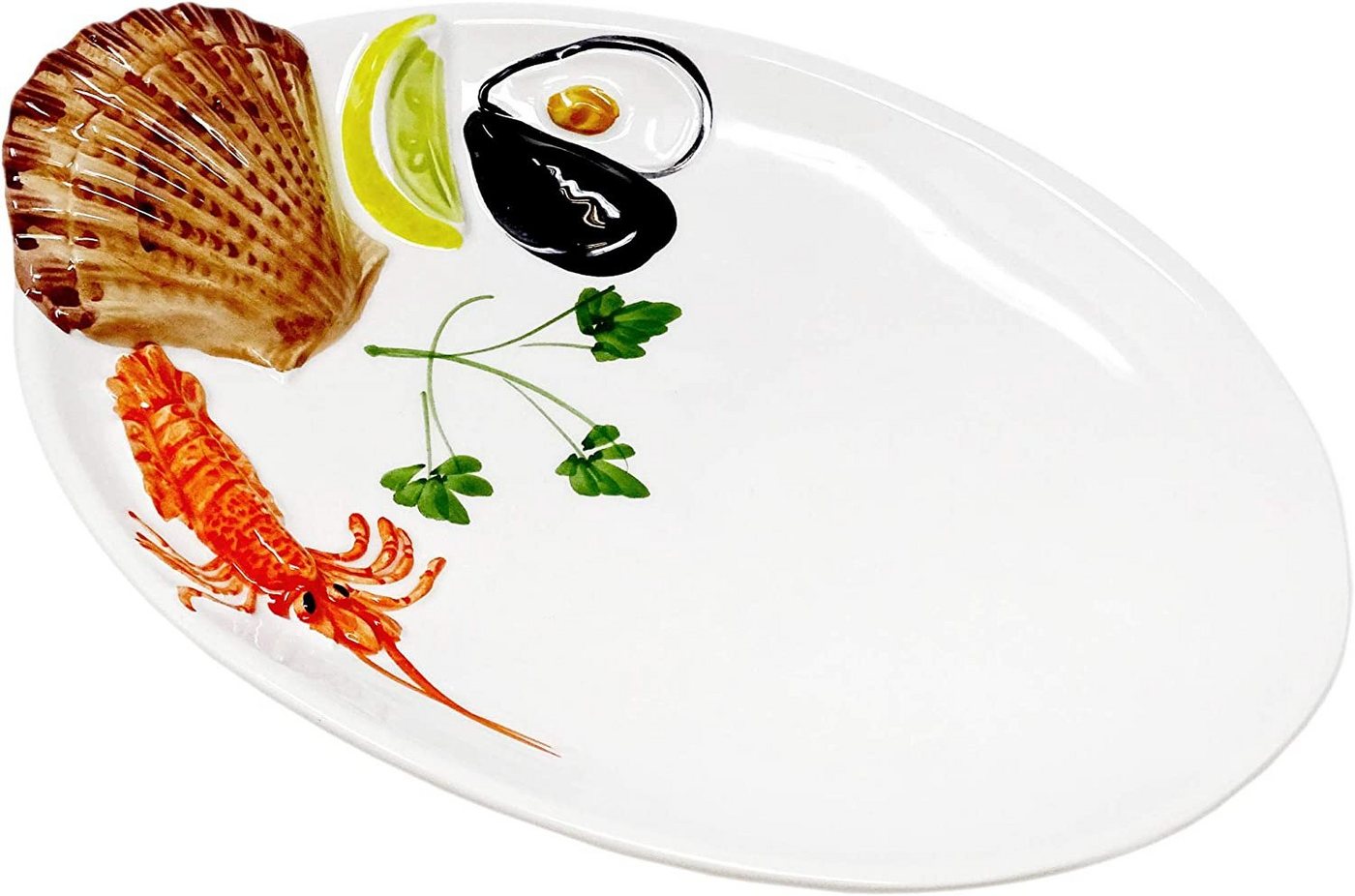 Lashuma Servierteller Meeresfrüchte, Keramik, (1-tlg., 26 x 18 cm), Ovaler Salatteller italienisch zum Servieren von Lashuma