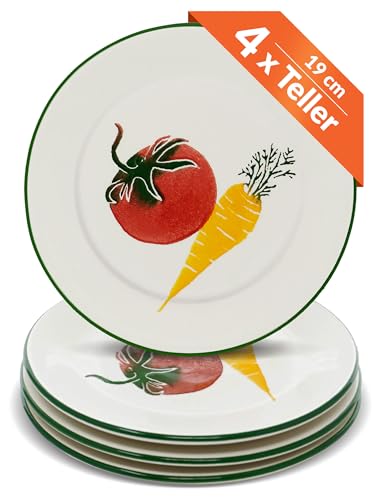 Lashuma Servierteller Set, 4 Stück Keramik Salatplatten rund, Design: Gemüse, Teller Ø: 19 cm von Lashuma