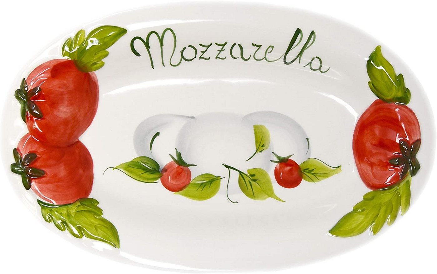 Lashuma Servierteller Tomate Mozzarella, Keramik, (1-tlg., 31 x 20 cm), Handgemachter Obstteller oval aus Italien von Lashuma
