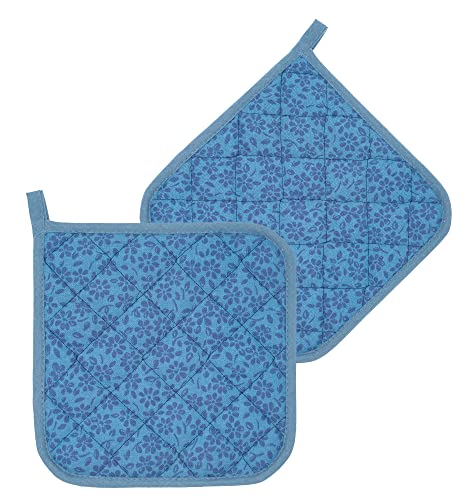 Lashuma 2er Topf Untersetzer Set, Topflappen blau Motiv: Kornblume, Topfhalter Baumwolle 20x20 cm von Lashuma