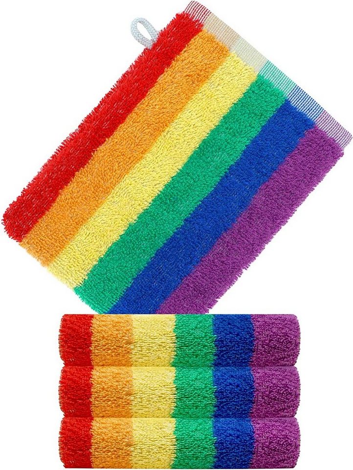 Lashuma Waschhandschuh Regenbogen (Set, 4-tlg., 4er 15x21 cm), bunte Frottee Waschlappen 15x21 cm von Lashuma