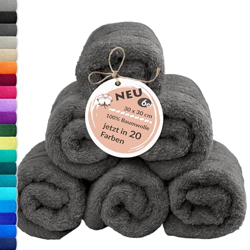 Lashuma 6X Waschlappen Grau - Anthrazit, London kleine Gäste WC Handtücher Set 30x30 cm von Lashuma