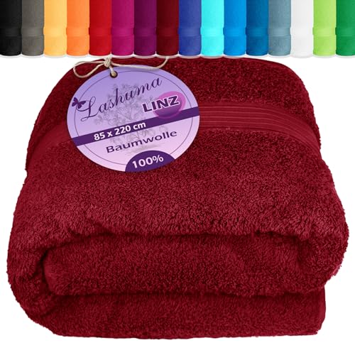 Lashuma Saunatuch 85x220 cm Rubin Rot, Linz Frottee Badehandtuch XXL, langes Saunahandtuch für Damen, Herren, Pool und Wellness von Lashuma