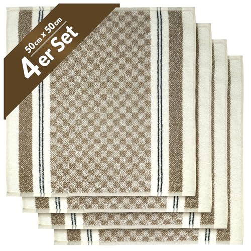 Lashuma Küchenhandtücher 50x50 cm Beige, Sienna Handtücher 4er Set Baumwolle von Lashuma