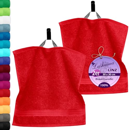 Lashuma kleines Handtuch Rot - Scharlach, Linz 2er Gästetuchset, Seiftücher 30x30 cm von Lashuma