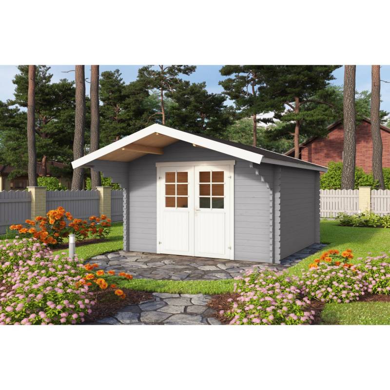 Lasita Holz-Gartenhaus Viljandi 34 Lichtgrau 339,7 cm x 445 cm mit Anbaudach Lasita Holz-Gartenhaus Viljandi 34 Lichtgrau 339,7 cm x 445 cm mit Anbaudach von Lasita