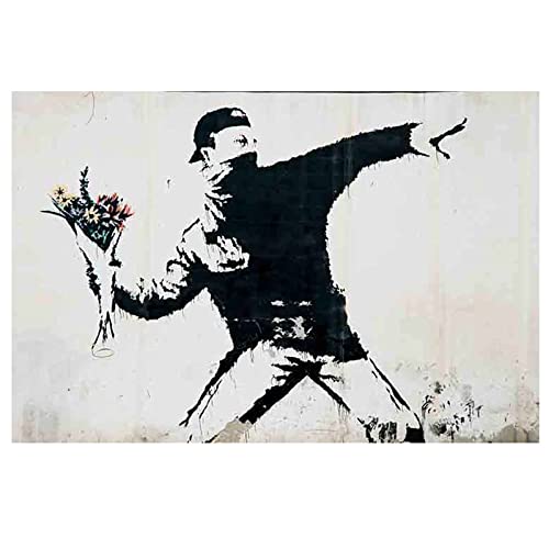 Banksy《Mann wirft Blumen》Leinwandbilder Graffiti Kunstdruck Bilder Reproduktion Leinwanddruck Bilder Leinwand Gemälde Wanddekoration Wandbild（70x110cm）28x43inch,Ungerahmt ) von Lasite