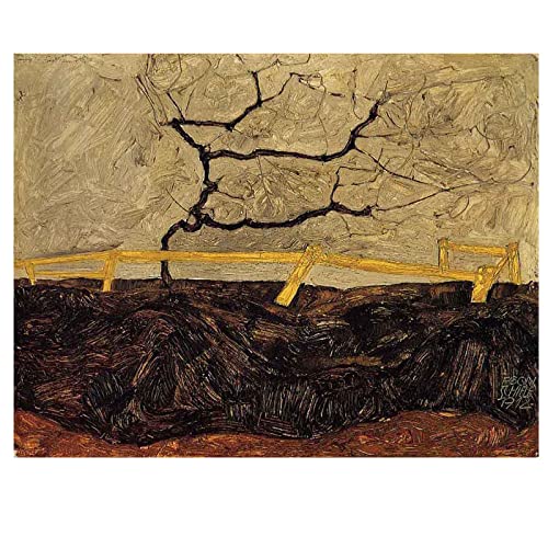 Egon Schiele《Kahler Baum hinter einem Zaun》Leinwandbilder Expressionismus Kunstdruck Bilder Reproduktion Leinwanddruck Bilder Leinwand Gemälde Wanddekoration Wandbild（90x117cm）35x46inch,Ungerahmt) von Lasite