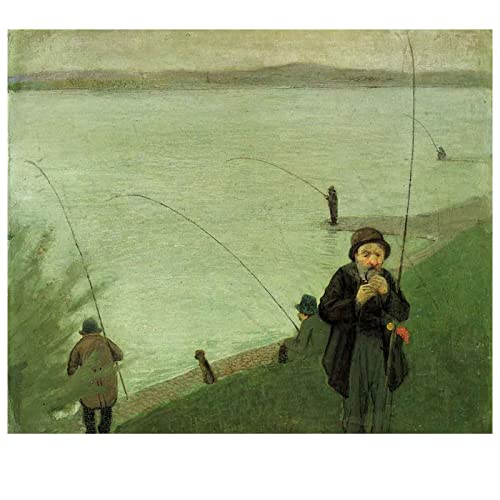 Lasite August Macke《Angler am Rhein》Leinwandbilder Abstrakt Kunstdruck Bilder Reproduktion Leinwanddruck Bilder Leinwand Gemälde Wanddekoration Wandbild（30x36cm） 12x14inch,Ungerahmt von Lasite