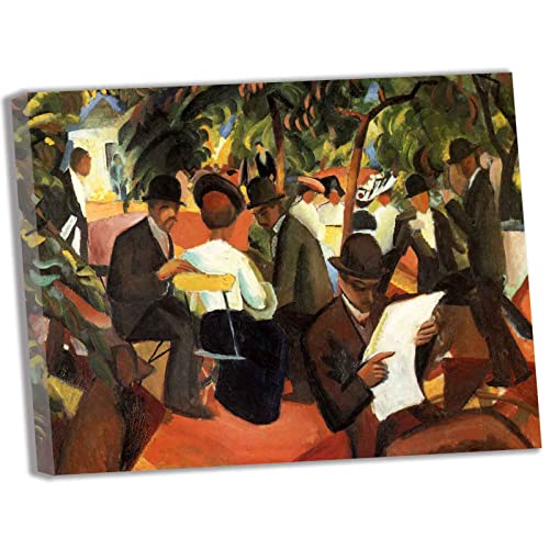 Lasite August Macke《Garten Restaurant》Leinwandbilder Kunstdruck Bilder Reproduktion Leinwanddruck Bilder Leinwand Gemälde Wanddekoration gerahmt fertig zum Aufhängen（70x91cm） 28x36inch,Gerahmt von Lasite