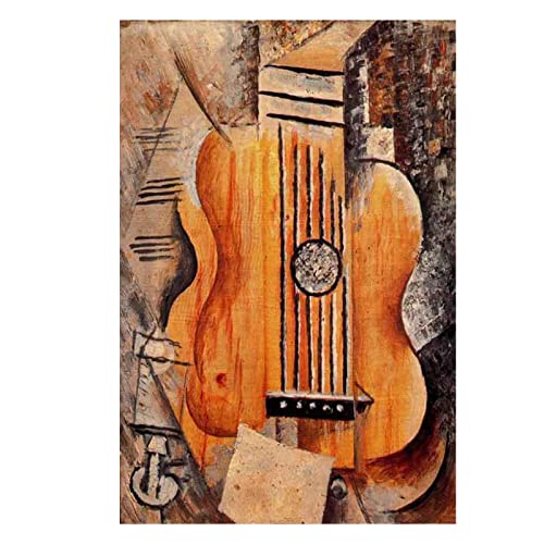 Pablo Picasso,1912 Guitare 'J'aime Eva',Leinwandbilder Modern Kunstdruck Bilder Reproduktion Leinwanddruck Bilder Leinwand Gemälde Wanddekoration Wandbild（55x83cm）22x33inch,Ungerahmt) von Lasite