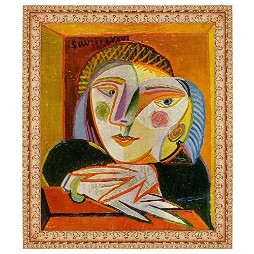 Pablo Picasso Leinwandbilder Kunstdruck Bilder Reproduktion Leinwanddruck Bilder Leinwand gerahmt fertig zum Aufhängen(TИte de femme,（30x36cm）12x14inch-Vintage Gold geprägt)-1 von Lasite
