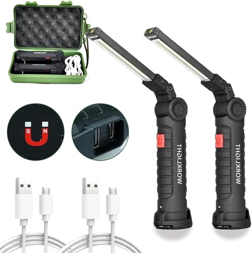 Laspi Led Arbeitsleuchte Werkstattlampe-2 Stück COB Inspektionsleuchten 5 Licht-LED Taschenlampe mit Haken zum Aufhängen/Magnet Basis/USB Ladungskabel für Camping, Wandern und Notfälle von Laspi