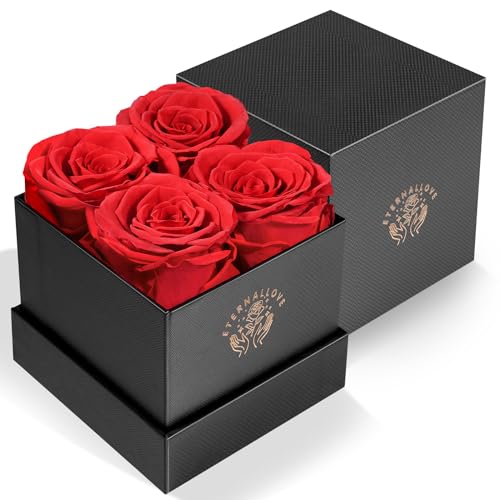 Laspi Rosenbox Geschenk für Frauen,Ewige Rose Muttertagsgeschenk,4 Rote Rosen Geburtstagsgeschenke für Frauen Romantische ewige Rose für Valentinstag, Hochzeitsdekoration von Laspi