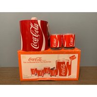 Vintage 1980Er Jahre Coca-Cola 6stk. Eiskübel Auf Den Felsen Set Mit 4 Gläsern von LastWordThreads