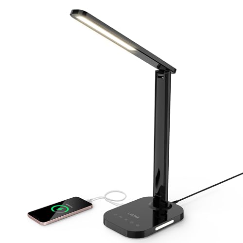 LASTAR Schreibtischlampe Dimmbare 12W LED-Nachttischlampe mit USB-Ladeanschluss, 5 Farbmodi, 5 Helligkeitsstufen, 1-Timer, Nachtlicht, Memory-Funktion, Tischlampe (Netzteil im Lieferumfang von LASTAR