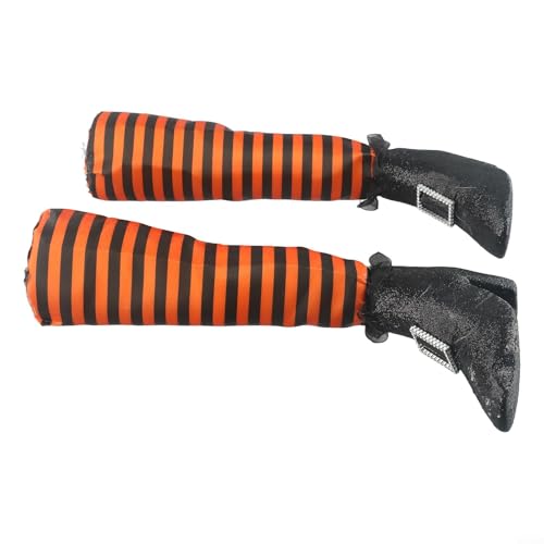 2 Stück Halloween Hexenbeine Prothetische Dekoration Requisiten für Outdoor Hof und Party, weicher Stoff mit Schaumstoff Billet und Kunststoffstange, geeignet zum Aufhängen oder Präsentieren (orange) von Lastdaytime