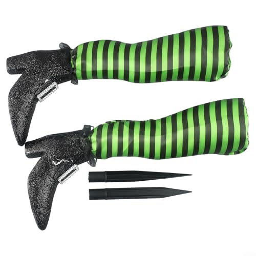 2 Stück Halloween Hexenbeine Prothetische Dekoration Requisiten für Outdoor Hof und Party, weicher Stoff mit Schaumstoff Billet und Kunststoffstange, geeignet zum Aufhängen oder Präsentieren (grün) von Lastdaytime