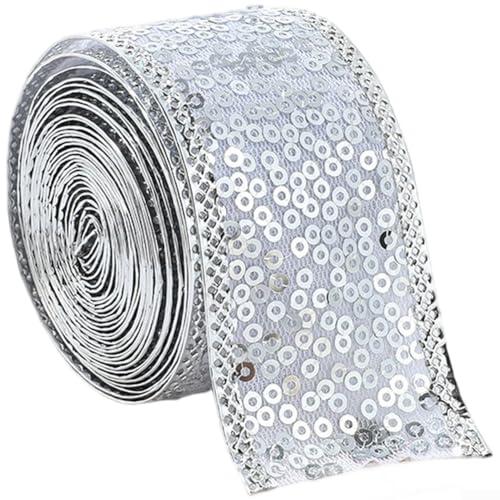 3 x 8 cm x 2 m Stoffband mit schimmernden Pailletten für dekorative Verpackungen, Schleifen und Event-Dekoration (3,8 cm Silber) von Lastdaytime