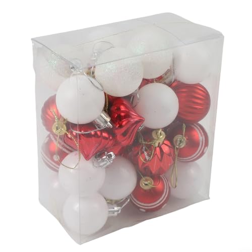31-teiliges Weihnachtskugel-Ornament-Set, bruchsicherer Kunststoff mit Glitzer-Finish zum Aufhängen an Bäumen, Kränzen und Kaminsims (rot) von Lastdaytime